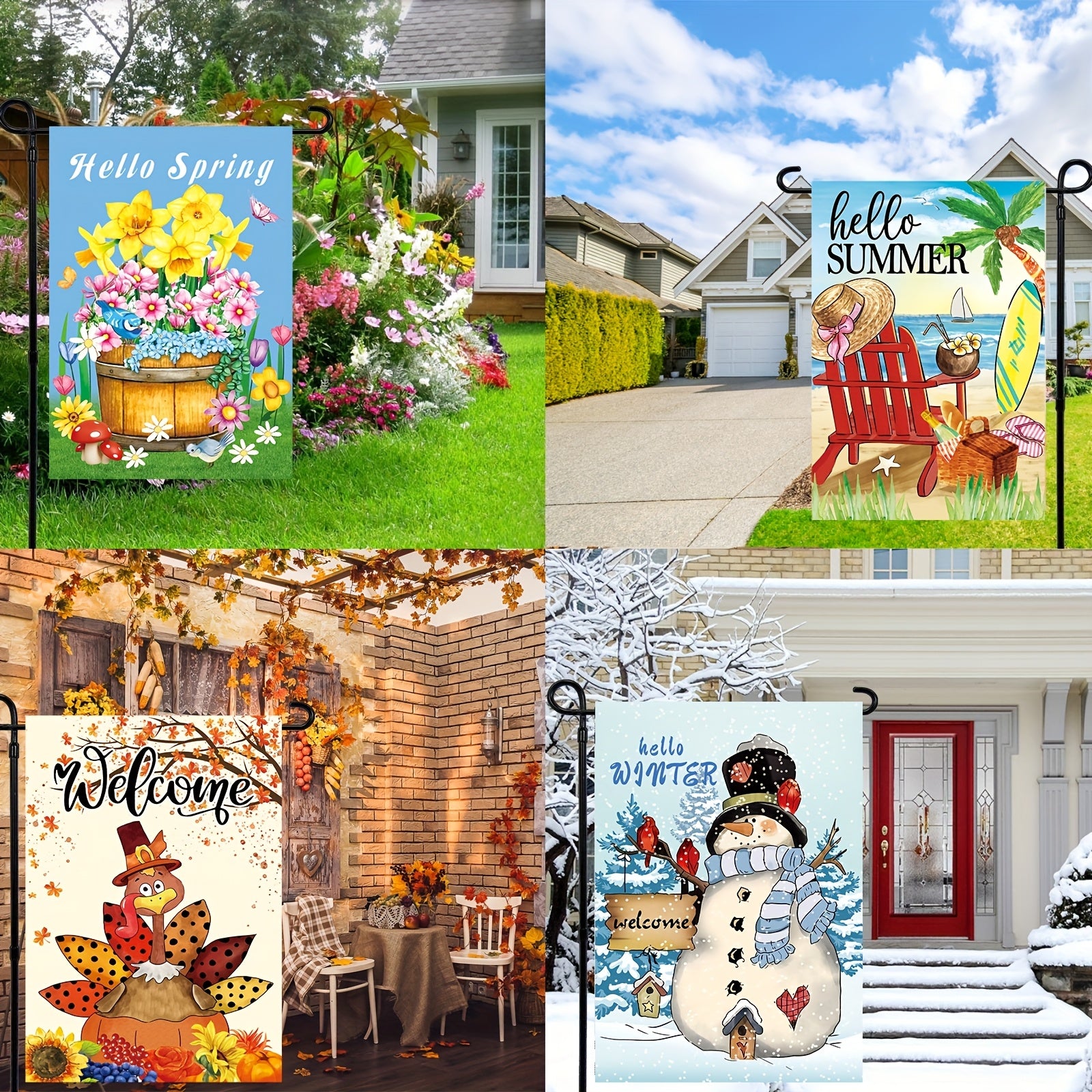 Four Seasons Holiday Garden Flags Set Of 10 Double Sided 12.5 X 18 Inch, 32x 45cm Patio Welcome Flags, Small Outdoor Garden Flags, Halloween Christmas Outdoor Flags, Fall And Winter Seasonal Garden Flags, Independence Day Garden Flags