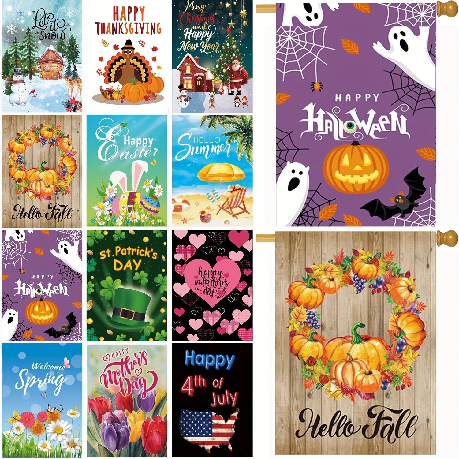 Seasonal Garden Flag Set Of 12 Double Sided 12 X 18 Inch Yard Flag, Small Garden Flags For Outside, Christmas Halloween Easter Valentine'S Day Outdoor Decor, Winter Spring Seasonal Flag For Outdoor Holiday Decorations