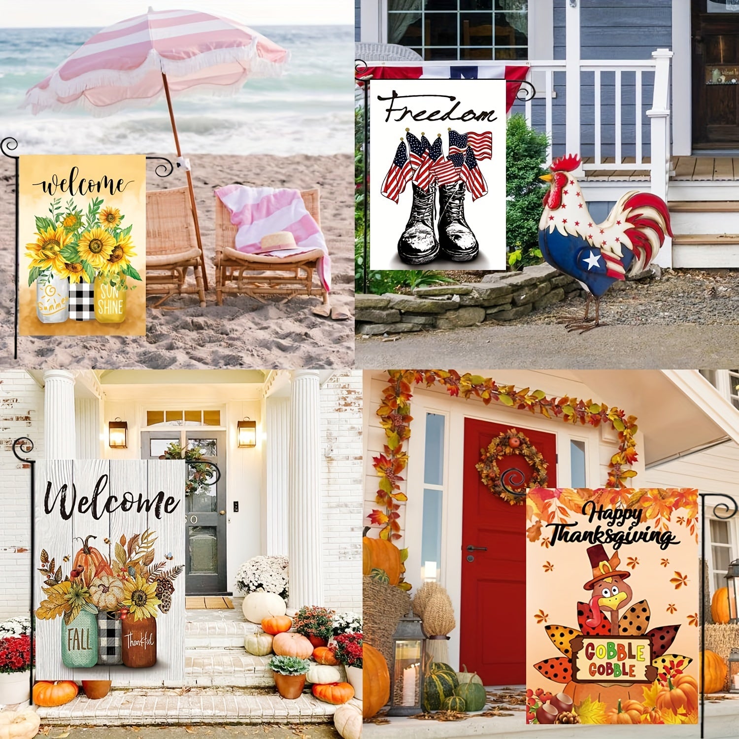 Seasonal Garden Flags Set of 12, Double-Sided Printed 12 x 18 Inches (30 x 45cm) Yard Flags, Outdoor Small Garden Flags, Autumn Winter Halloween Christmas Outdoor Flags, Four Seasons Holiday Garden Flags