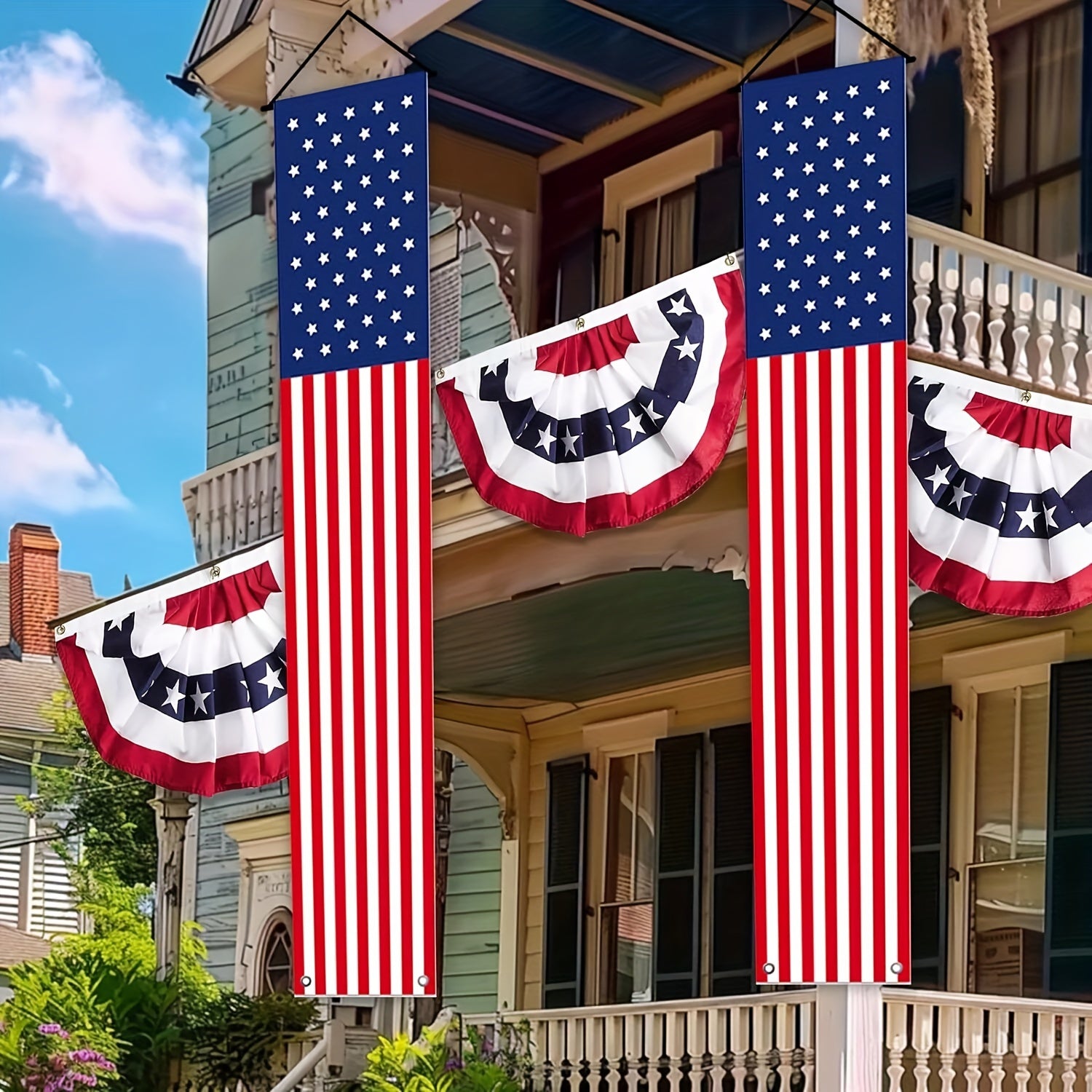 5pcs 4th of July American Flag Bunting & Porch Sign - Pleated Banner with Stars Suitable for hanger - Easy-to-Hang Indoor\u002FOutdoor Decoration for Independence Day, New Year - Flags