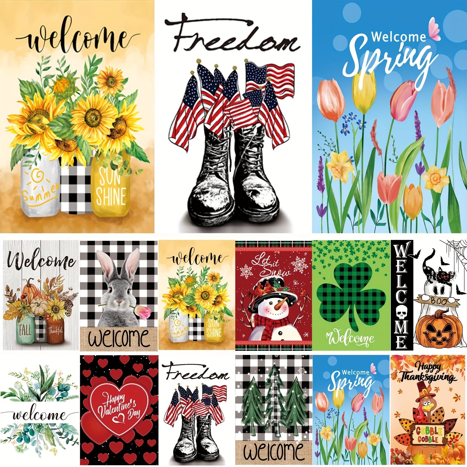 Seasonal Garden Flags Set of 12, Double-Sided Printed 12 x 18 Inches (30 x 45cm) Yard Flags, Outdoor Small Garden Flags, Autumn Winter Halloween Christmas Outdoor Flags, Four Seasons Holiday Garden Flags