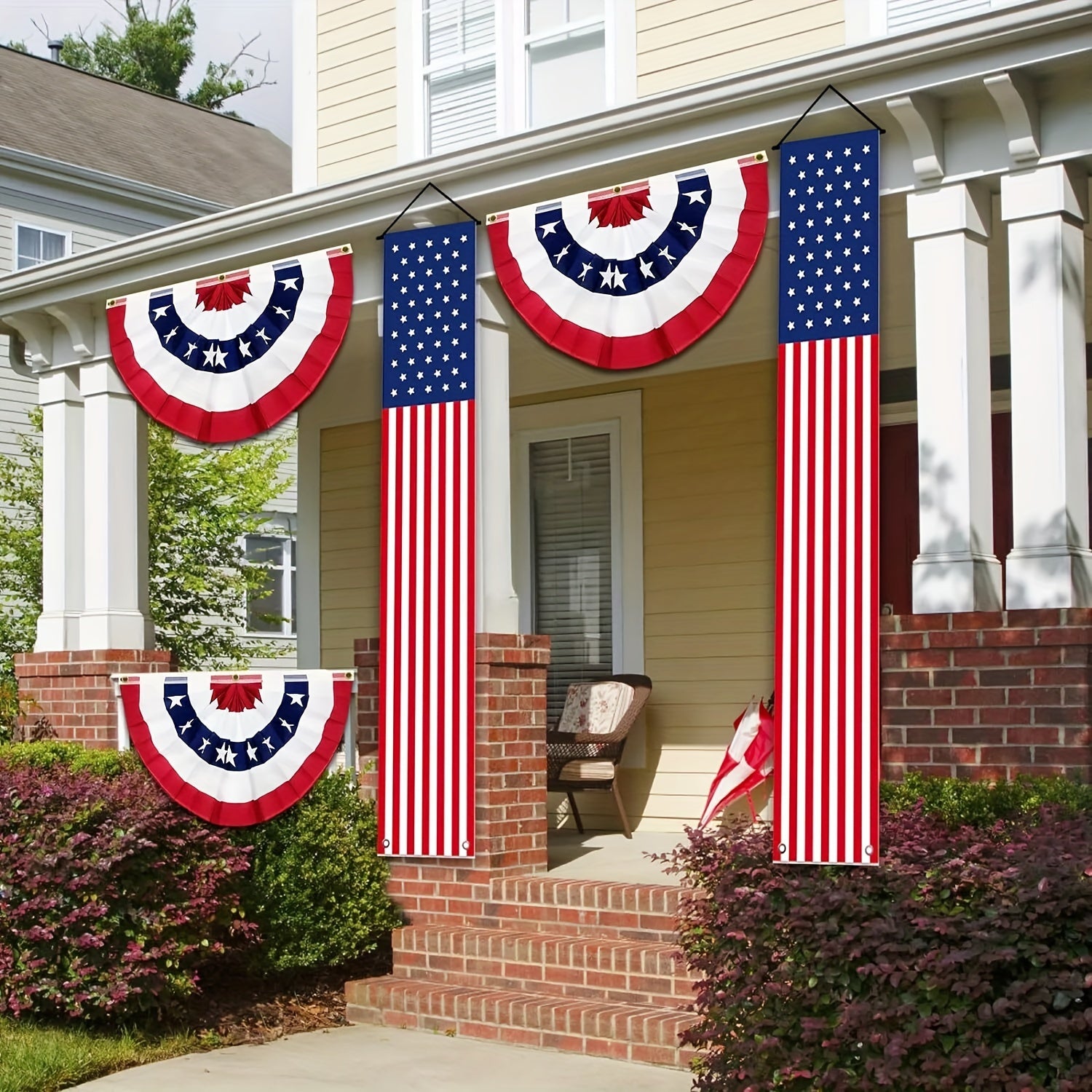 5pcs 4th of July American Flag Bunting & Porch Sign - Pleated Banner with Stars Suitable for hanger - Easy-to-Hang Indoor\u002FOutdoor Decoration for Independence Day, New Year - Flags