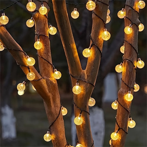 100pcs Solar Outdoor Crystal Ball Light String, Warm White Light, IP44 Waterproof, Light Up The Night And Create A Romantic Atmosphere. Suitable For All Seasons, It Can Easily Decorate The Patio, Balcony, Garden, Camping Party, Etc.