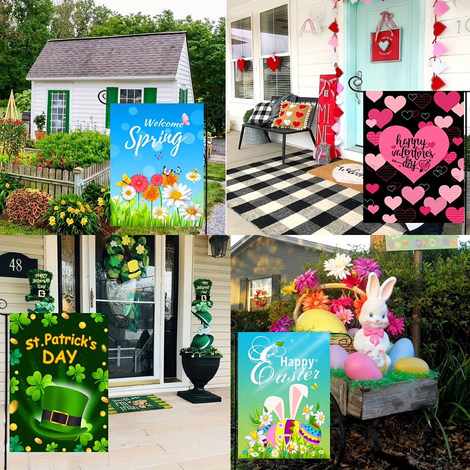 Seasonal Garden Flag Set Of 12 Double Sided 12 X 18 Inch Yard Flag, Small Garden Flags For Outside, Christmas Halloween Easter Valentine'S Day Outdoor Decor, Winter Spring Seasonal Flag For Outdoor Holiday Decorations
